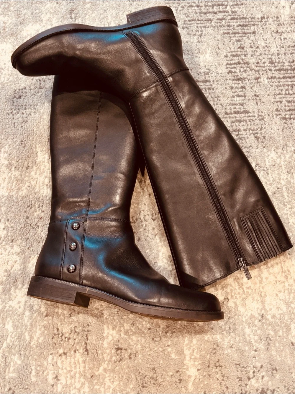 Franco Sarto Cranford2 Women's Black Leather Knee High Riding Boots Zip 9 M EU39